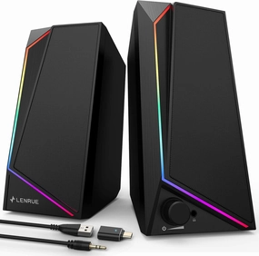 LENRUE Computer Speakers, USB/USB-C Powered PC Speakers with Loud Stereo Sound, Headphone-in for Desktop, iMac, MacBook, Laptop, Monitor (USB-C to USB Adapter Included) bookshelf speakers,compact stereo speakers,hi-fi shelf speakers,
