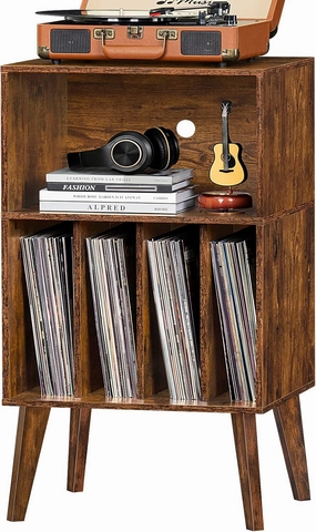 Lerliuo Record Player Stand, Brown Turntable Stand Holds up to 160 Albums, Mid-Century Vinyl Storage Cabinet Table with Solid Wood Legs, Record Player Holder Dispaly Shelf for Bedroom Living Room vinyl storage,record holder,LP organizer,