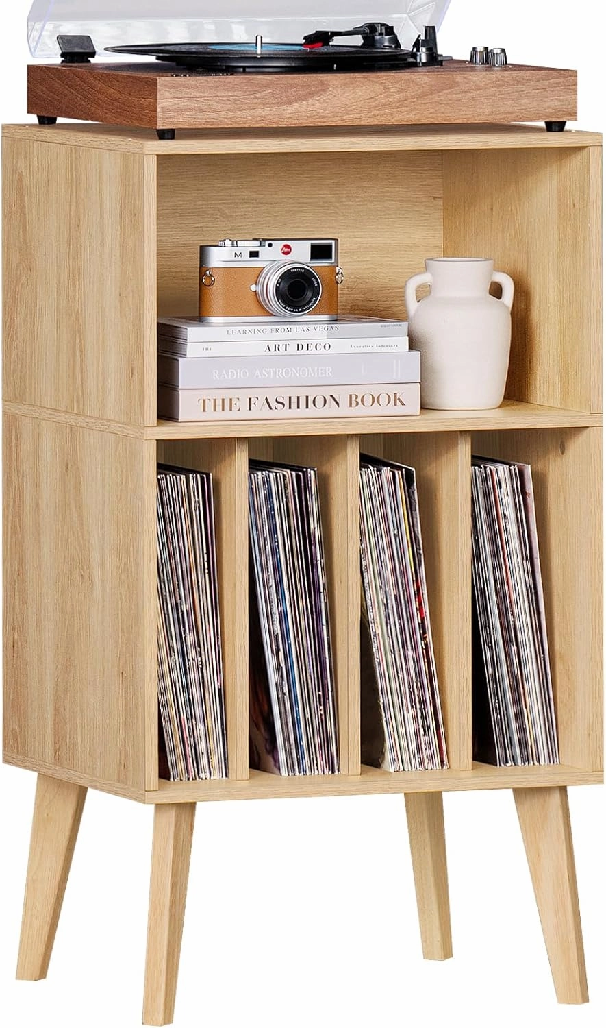 Lerliuo Record Player Stand, Burlywood Turntable Stand Holds up to 160 Albums, Mid-Century Vinyl Storage Cabinet Table with Solid Wood Legs, Record Player Holder Dispaly Shelf for Bedroom Living Room vinyl storage,record holder,LP organizer,