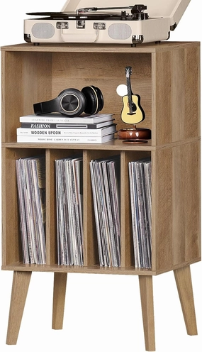 Lerliuo Record Player Stand, Oak Turntable Stand Holds up to 160 Albums, Mid-Century Vinyl Storage Cabinet Table with Solid Wood Legs, Record Player Holder Dispaly Shelf for Bedroom Living Room vinyl storage,record holder,LP organizer,