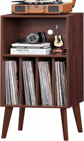 Lerliuo Record Player Stand, Walnut Turntable Stand Holds up to 160 Albums, Mid-Century Vinyl Storage Cabinet Table with Solid Wood Legs, Record Player Holder Dispaly Shelf for Bedroom Living Room vinyl storage,record holder,LP organizer,