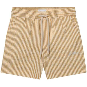 Les Deux Kids Mustard Yellow/Light Ivory Stan Stripe Seersucker Swim Shorts
