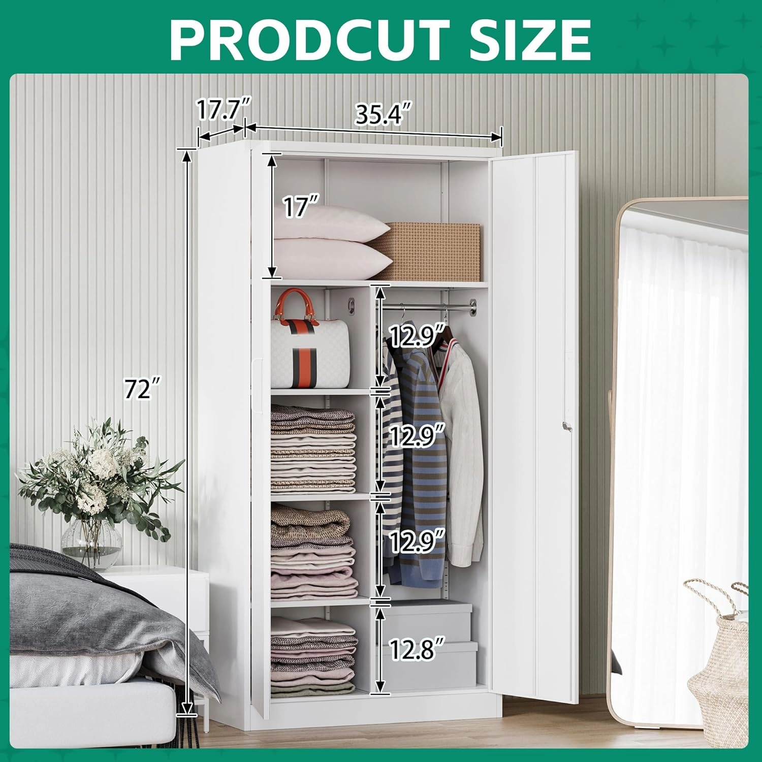 Letaya Metal Locker,Steel Wardrobe Storage Cabinets with Lock Door,Clothing Coat Storage Freestanding for Office, Home, School, Employee,Gym,Fire Department (White)