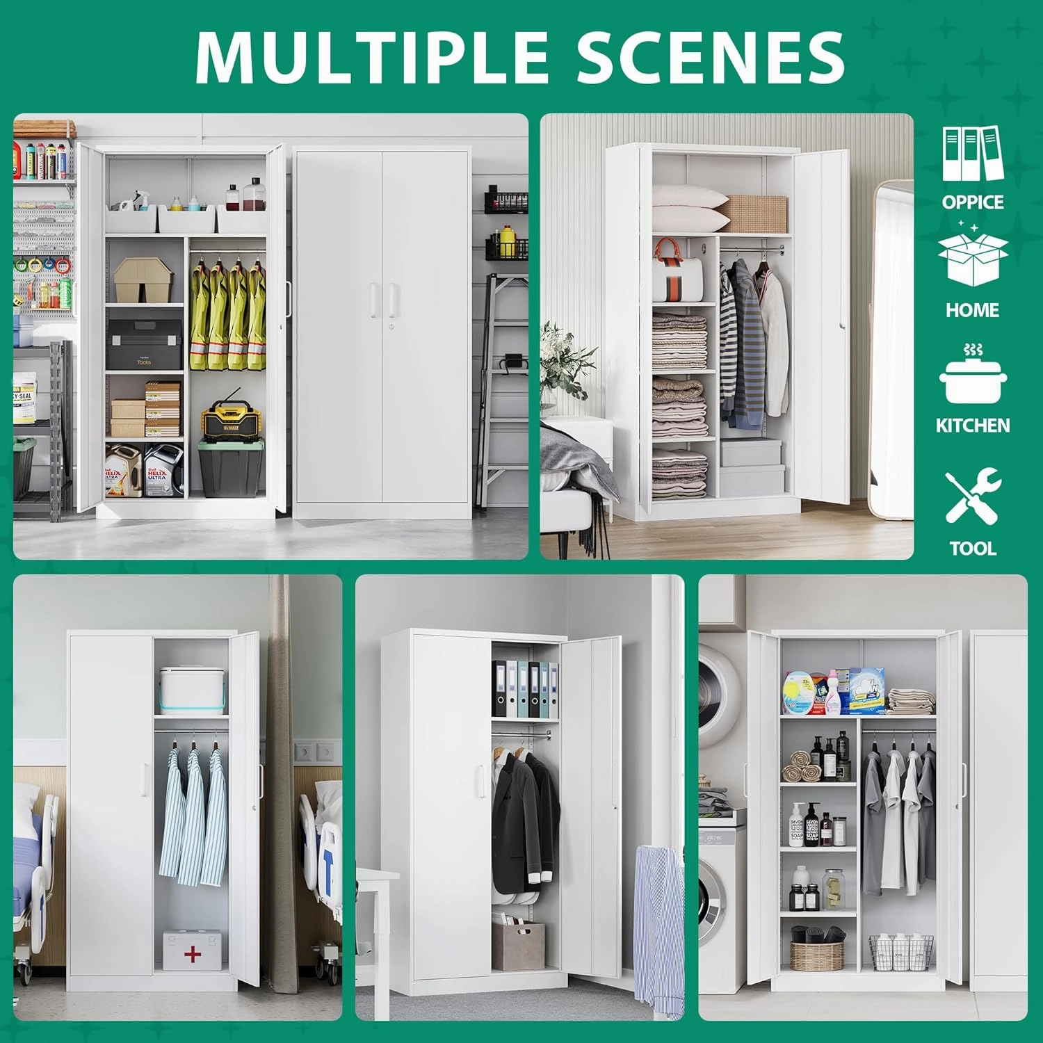 Letaya Metal Locker,Steel Wardrobe Storage Cabinets with Lock Door,Clothing Coat Storage Freestanding for Office, Home, School, Employee,Gym,Fire Department (White)
