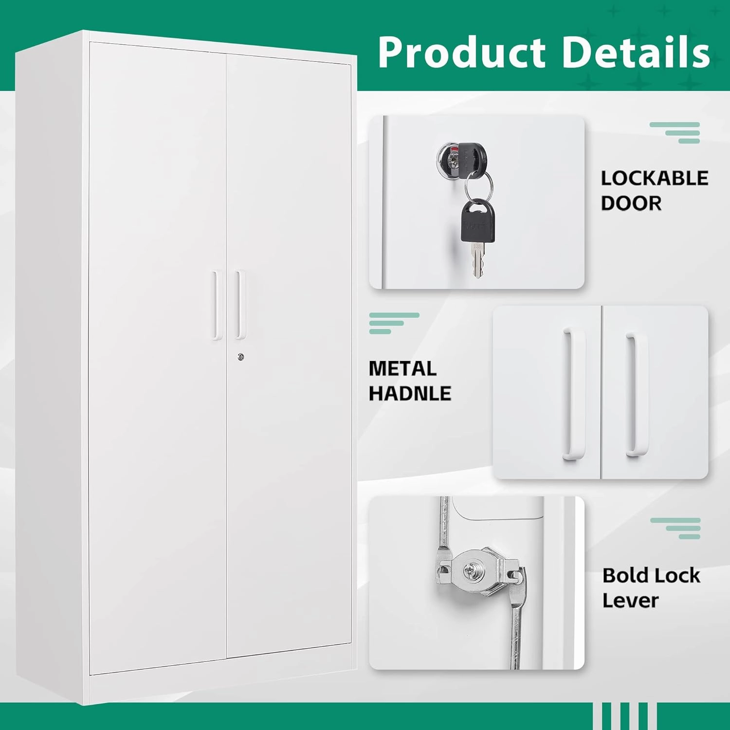 Letaya Metal Locker,Steel Wardrobe Storage Cabinets with Lock Door,Clothing Coat Storage Freestanding for Office, Home, School, Employee,Gym,Fire Department (White)