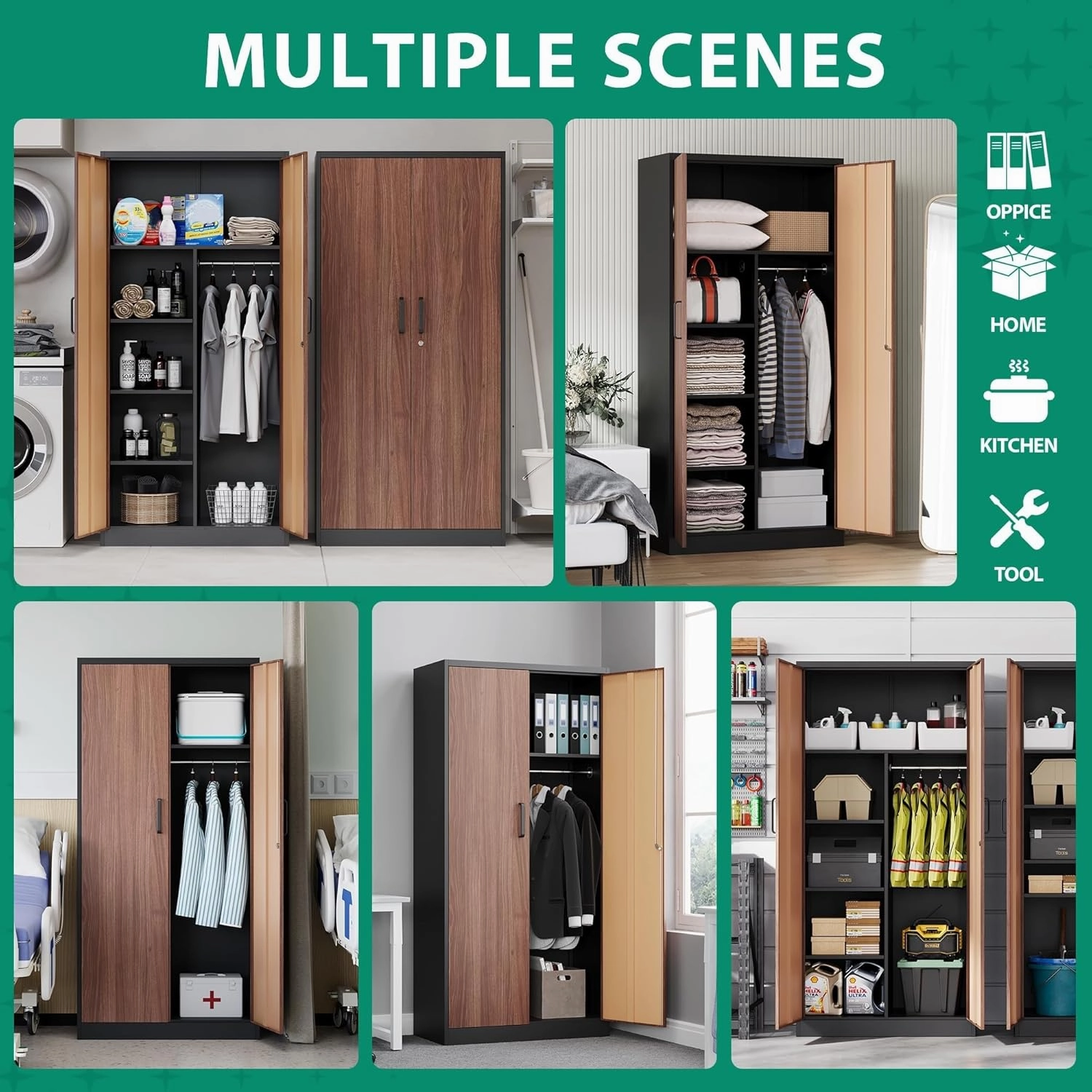 Letaya Metal Storage Cabinets,72'' Employee Lockers Steel Wardrobe with Lock Door for Office,Home,School,Gym,Fire Department,Hotel(Wood Grain Color)