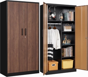 Letaya Metal Storage Cabinets,72'' Employee Lockers Steel Wardrobe with Lock Door for Office,Home,School,Gym,Fire Department,Hotel(Wood Grain Color) equipment cabinet,AV gear cabinet,component enclosure,