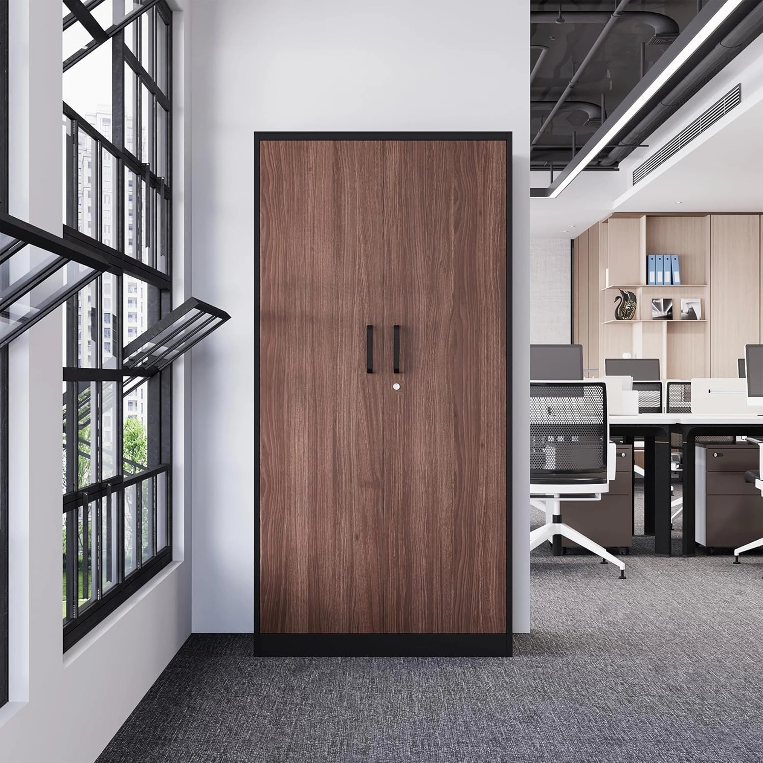 Letaya Metal Storage Cabinets,72'' Employee Lockers Steel Wardrobe with Lock Door for Office,Home,School,Gym,Fire Department,Hotel(Wood Grain Color)