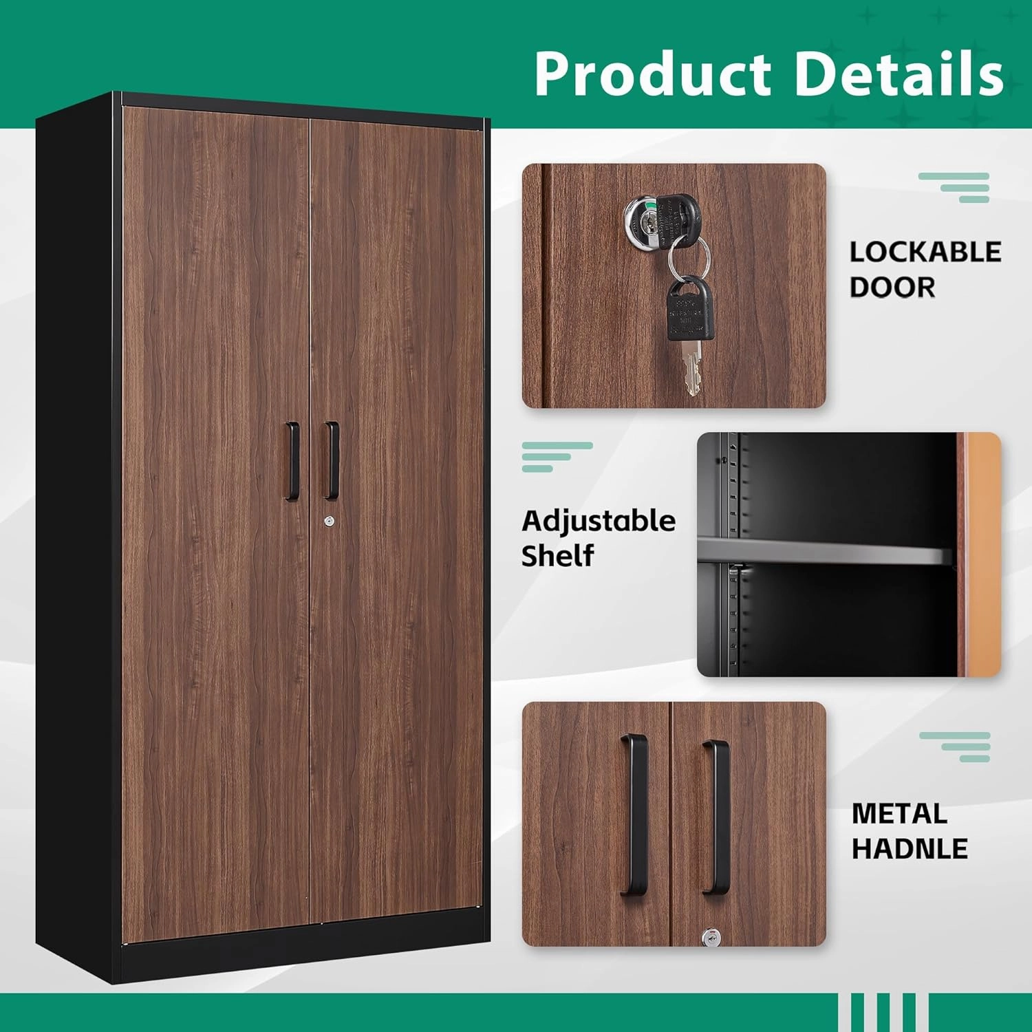 Letaya Metal Storage Cabinets,72'' Employee Lockers Steel Wardrobe with Lock Door for Office,Home,School,Gym,Fire Department,Hotel(Wood Grain Color)
