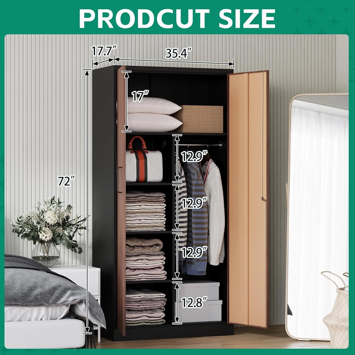 Letaya Metal Storage Cabinets,72'' Employee Lockers Steel Wardrobe with Lock Door for Office,Home,School,Gym,Fire Department,Hotel(Wood Grain Color)