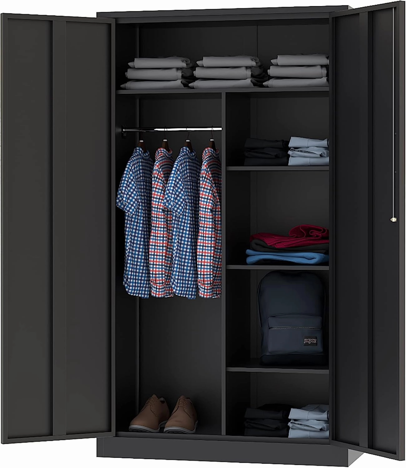 Letaya Metal Storage Cabinets Locker with Lock Door, 72'' Clothing Coat Steel Storage Freestanding Wardrobe for Office, Home, School, Employee,Gym,Fire Department (Black) equipment cabinet,AV gear cabinet,component enclosure,