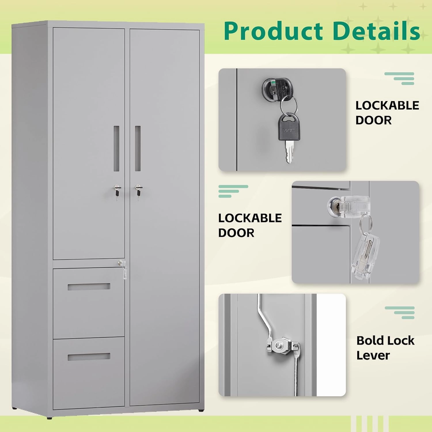 Letaya Metal Storage Cabinets with Drawers, Staff Locker with Lock Door and Shelves-Wardrobe Clothing/File/Tool Storage for Office, Home, School, Employee,Gym,Fire Department,Garage (Gray)