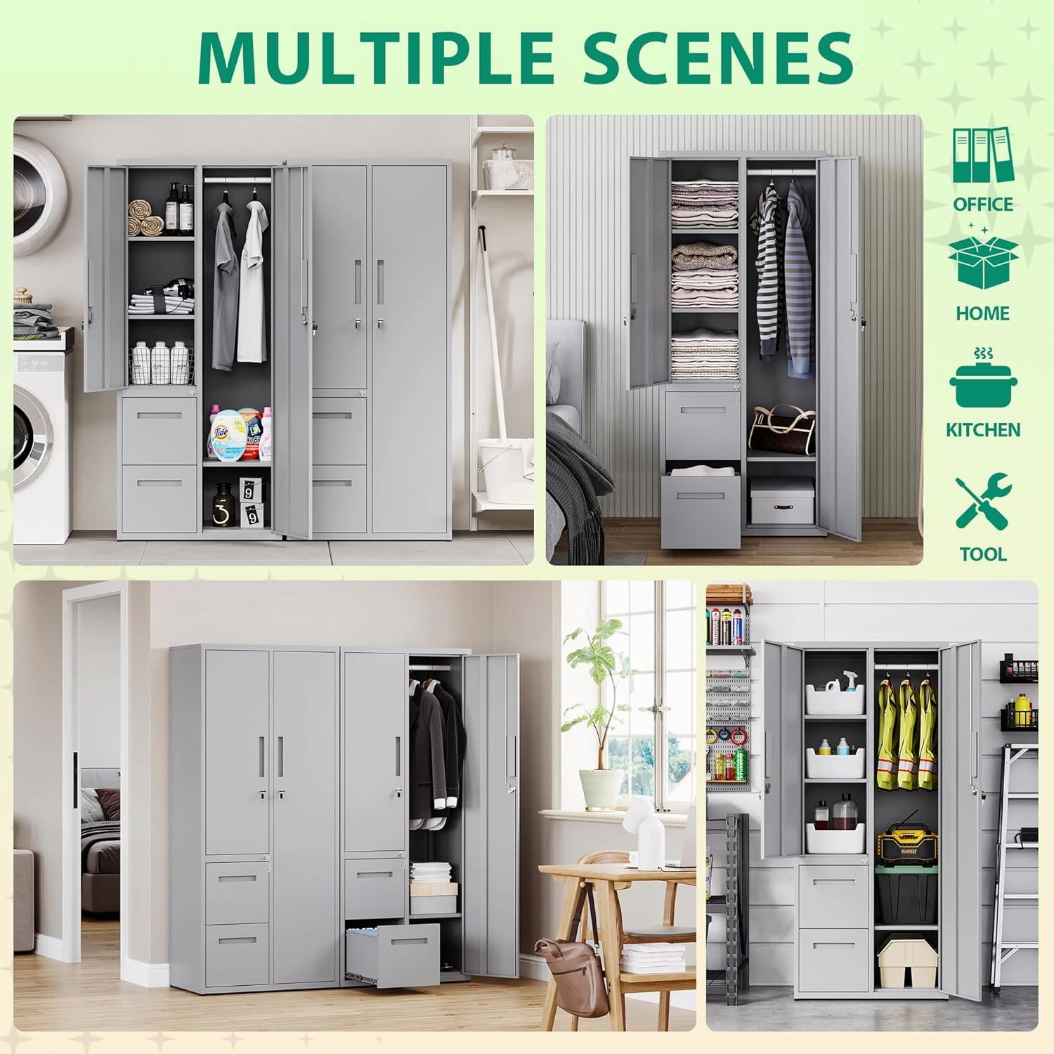 Letaya Metal Storage Cabinets with Drawers, Staff Locker with Lock Door and Shelves-Wardrobe Clothing/File/Tool Storage for Office, Home, School, Employee,Gym,Fire Department,Garage (Gray)
