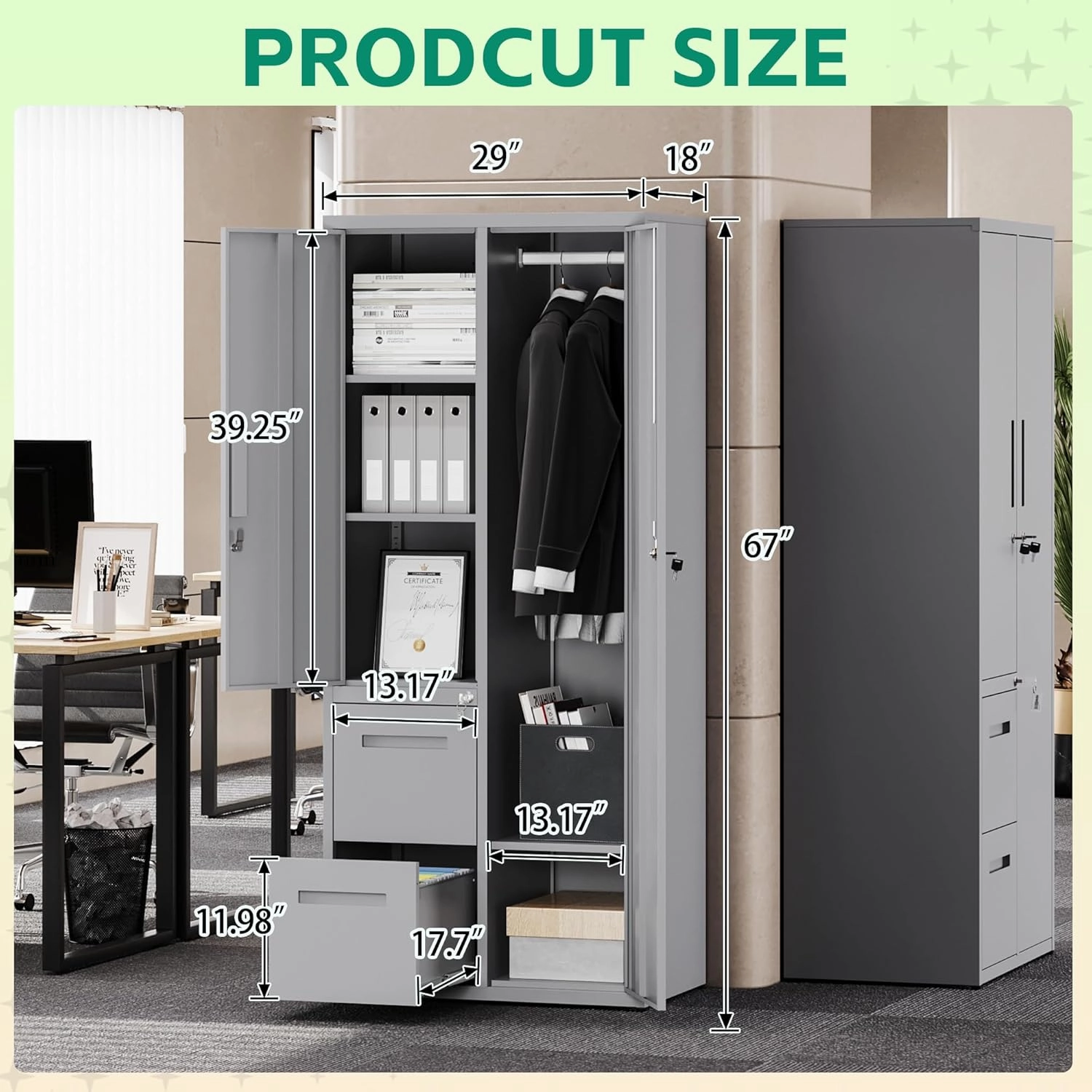 Letaya Metal Storage Cabinets with Drawers, Staff Locker with Lock Door and Shelves-Wardrobe Clothing/File/Tool Storage for Office, Home, School, Employee,Gym,Fire Department,Garage (Gray)