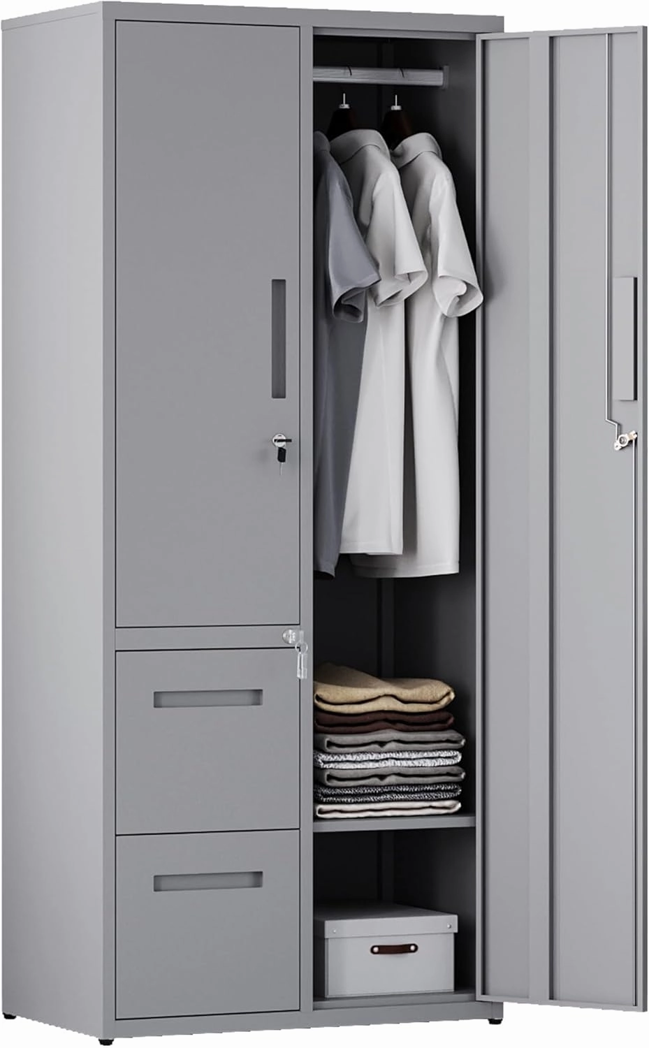 Letaya Metal Storage Cabinets with Drawers, Staff Locker with Lock Door and Shelves-Wardrobe Clothing/File/Tool Storage for Office, Home, School, Employee,Gym,Fire Department,Garage (Gray) equipment cabinet,AV gear cabinet,component enclosure,