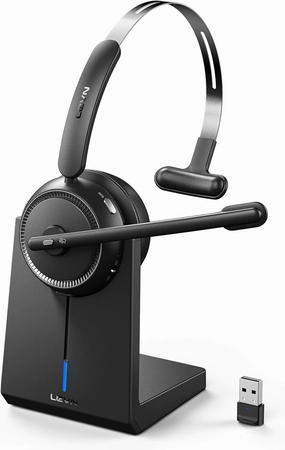 LEVN Wireless Headset 5.2 for Call Center, Bluetooth Headphones with Mic for Work(Noise Cancelling), 65 Hours Woktime & Mute Button,Wireless Headset for Work from Home/Office/PC/Computer/Laptop(Black) noise cancelling headphones,ANC headphones,travel h