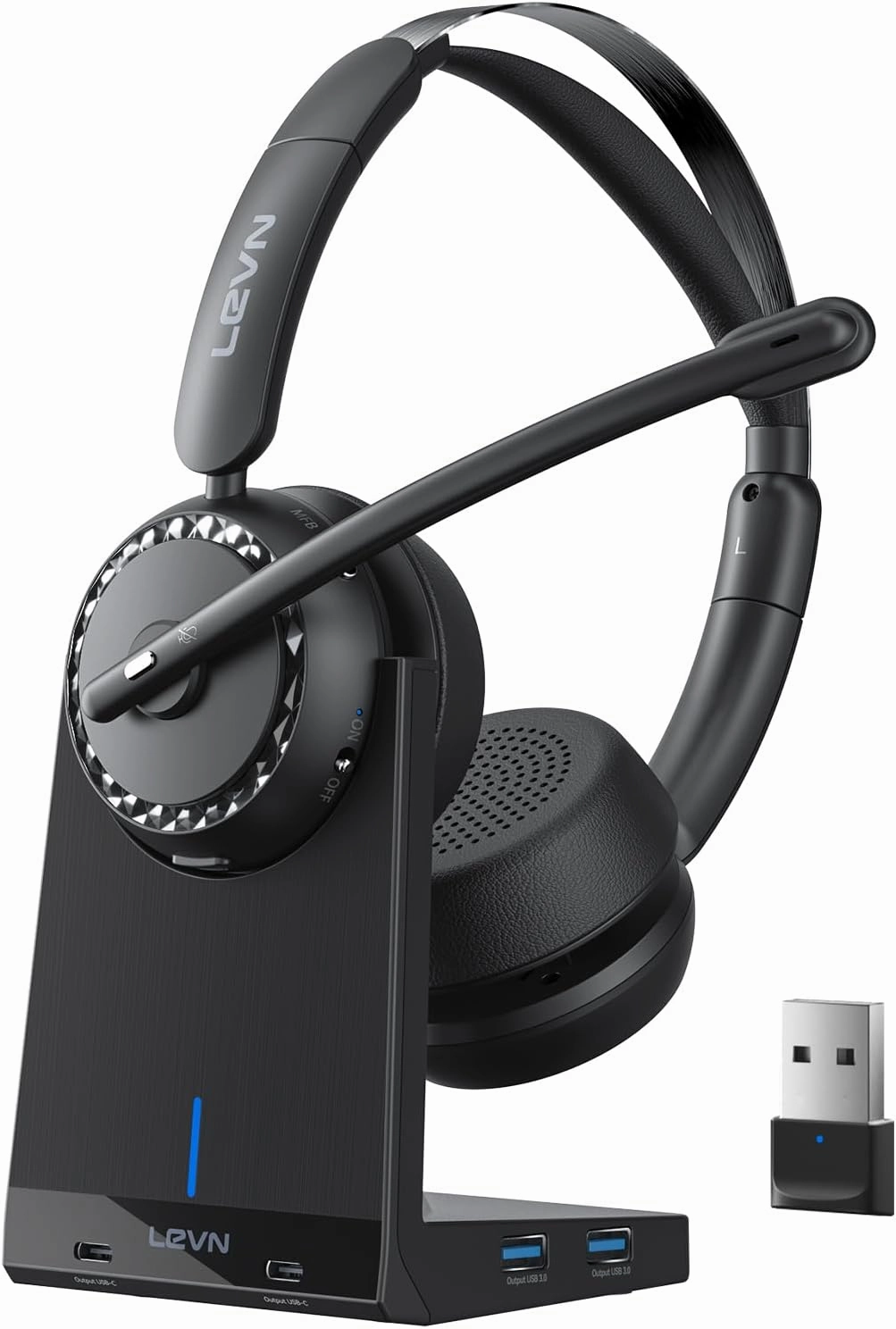 LEVN Wireless Headset, Wireless Headset with Mic for Work, AI Noise Cancelling, 65 Hrs Working Time, Bluetooth Headphones with Microphone from Home/Computer/Call Center/Teams noise cancelling headphones,ANC headphones,travel headphones,