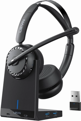 LEVN Wireless Headset, Wireless Headset with Mic for Work, AI Noise Cancelling, 65 Hrs Working Time, Bluetooth Headphones with Microphone from Home/Computer/Call Center/Teams noise cancelling headphones,ANC headphones,travel headphones,