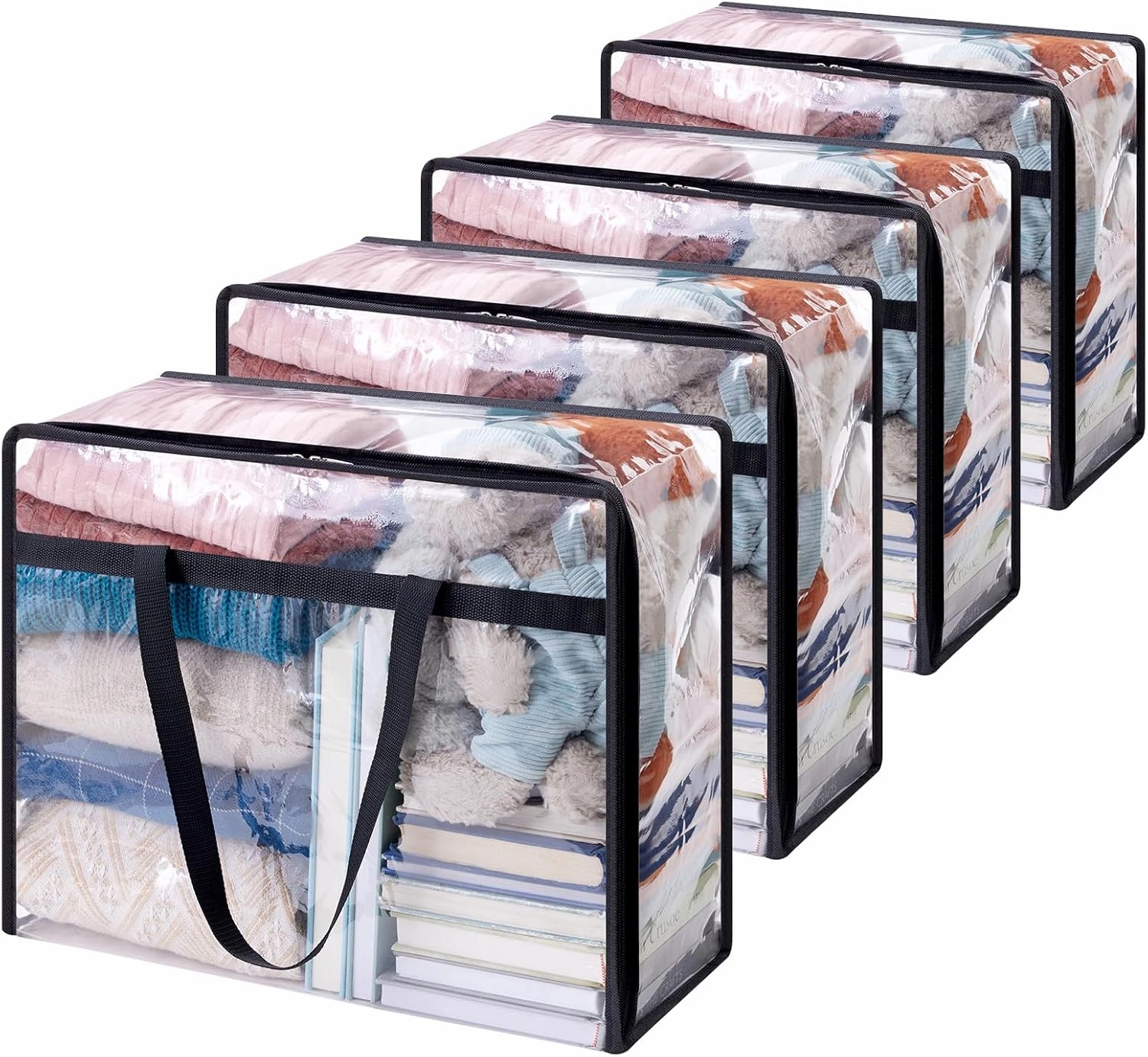 Lifewit 4 Pack Clear Clothes Storage Bags, 40L Plastic Blanket Storage Bag, Vinyl Foldable Moving Bags with Zipper, Closet Organizers and Storage Containers for Bedding, Duvet, Comforter vinyl storage,record holder,LP organizer,