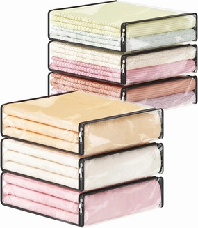 Lifewit 6 Pack 14L Clear Clothes Storage Bags with Zipper, Plastic Sweater Storage, Vinyl Foldable Blanket Containers Organizers, Moving Bag for Bed Sheet, Clothing, 15.7 x 13.8 x 3.9 Inch vinyl storage,record holder,LP organizer,