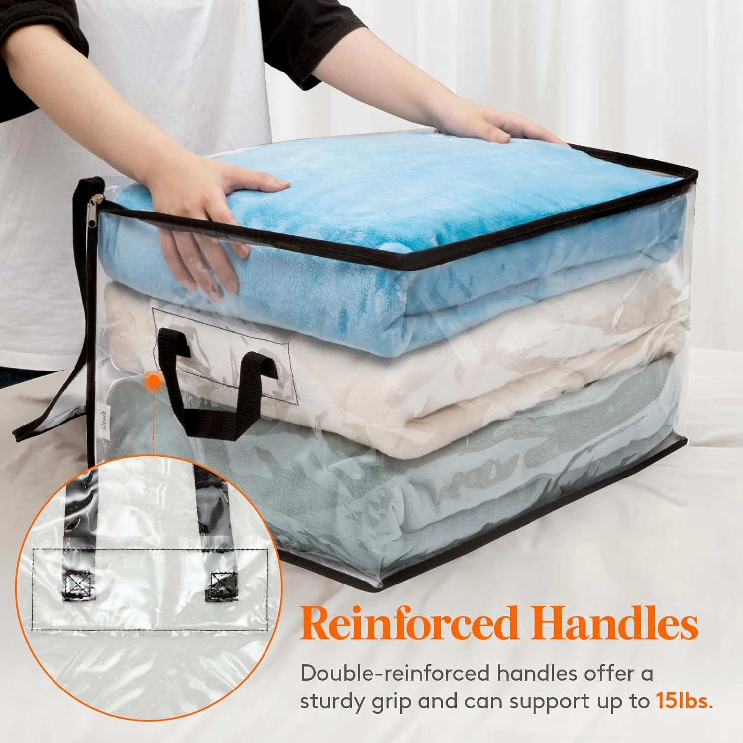 Lifewit 6 Pack Clear Clothes Storage Bags, 60L Plastic Blanket Vinyl Foldable Moving Bags with Zipper, Closet Organizers and Storage Containers for Bedding, Duvet, Pillow