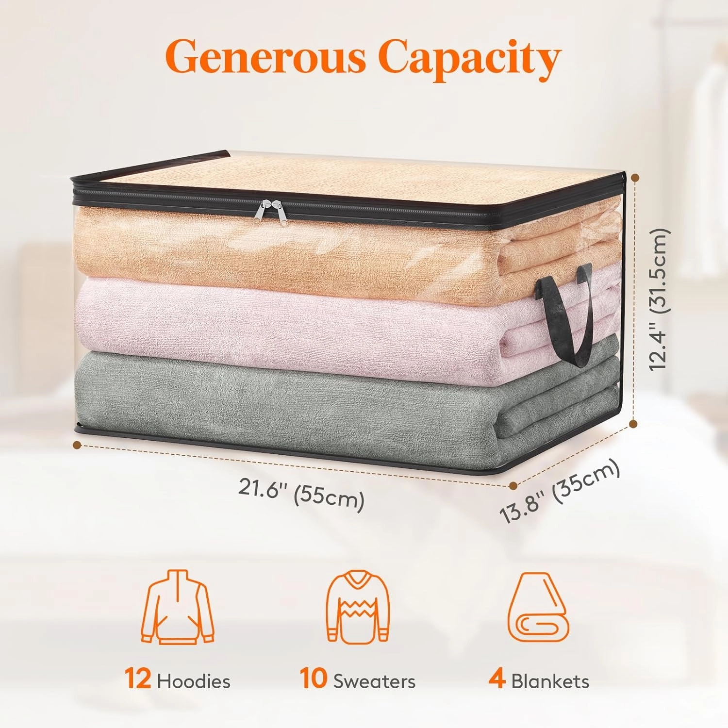 Lifewit 6 Pack Clear Clothes Storage Bags, 60L Plastic Blanket Vinyl Foldable Moving Bags with Zipper, Closet Organizers and Storage Containers for Bedding, Duvet, Pillow