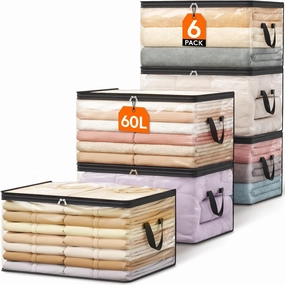 Lifewit 6 Pack Clear Clothes Storage Bags, 60L Plastic Blanket Vinyl Foldable Moving Bags with Zipper, Closet Organizers and Storage Containers for Bedding, Duvet, Pillow vinyl storage,record holder,LP organizer,