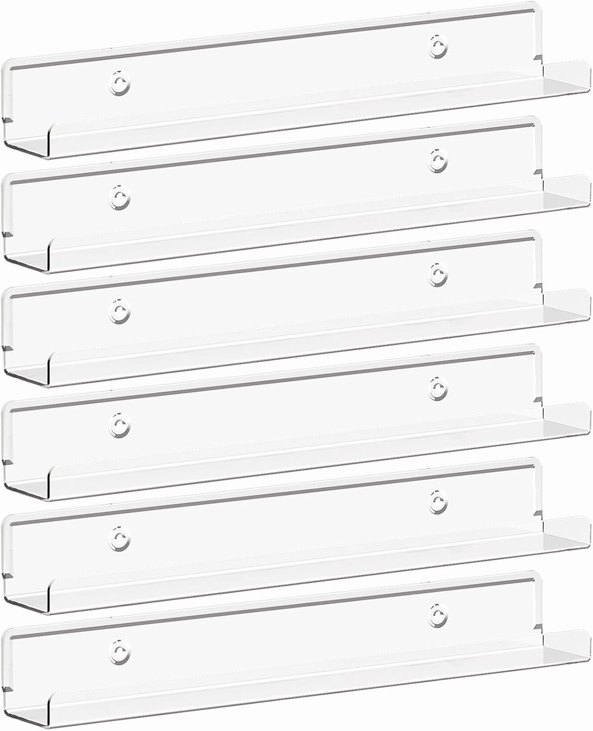 Lifewit Floating Shelves for Vinyl Record, 6 Pack 12" Clear Acrylic Wall Shelf Room Decor for Book/Photo/Picture/Makeup Display in Bedroom, Living Room, Bathroom Storage and Organization vinyl storage,record holder,LP organizer,