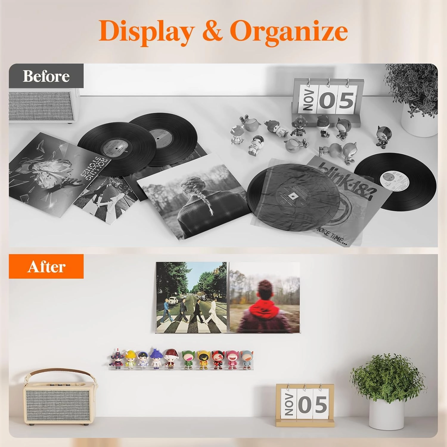Lifewit Floating Shelves for Vinyl Record, 6 Pack 12" Clear Acrylic Wall Shelf Room Decor for Book/Photo/Picture/Makeup Display in Bedroom, Living Room, Bathroom Storage and Organization
