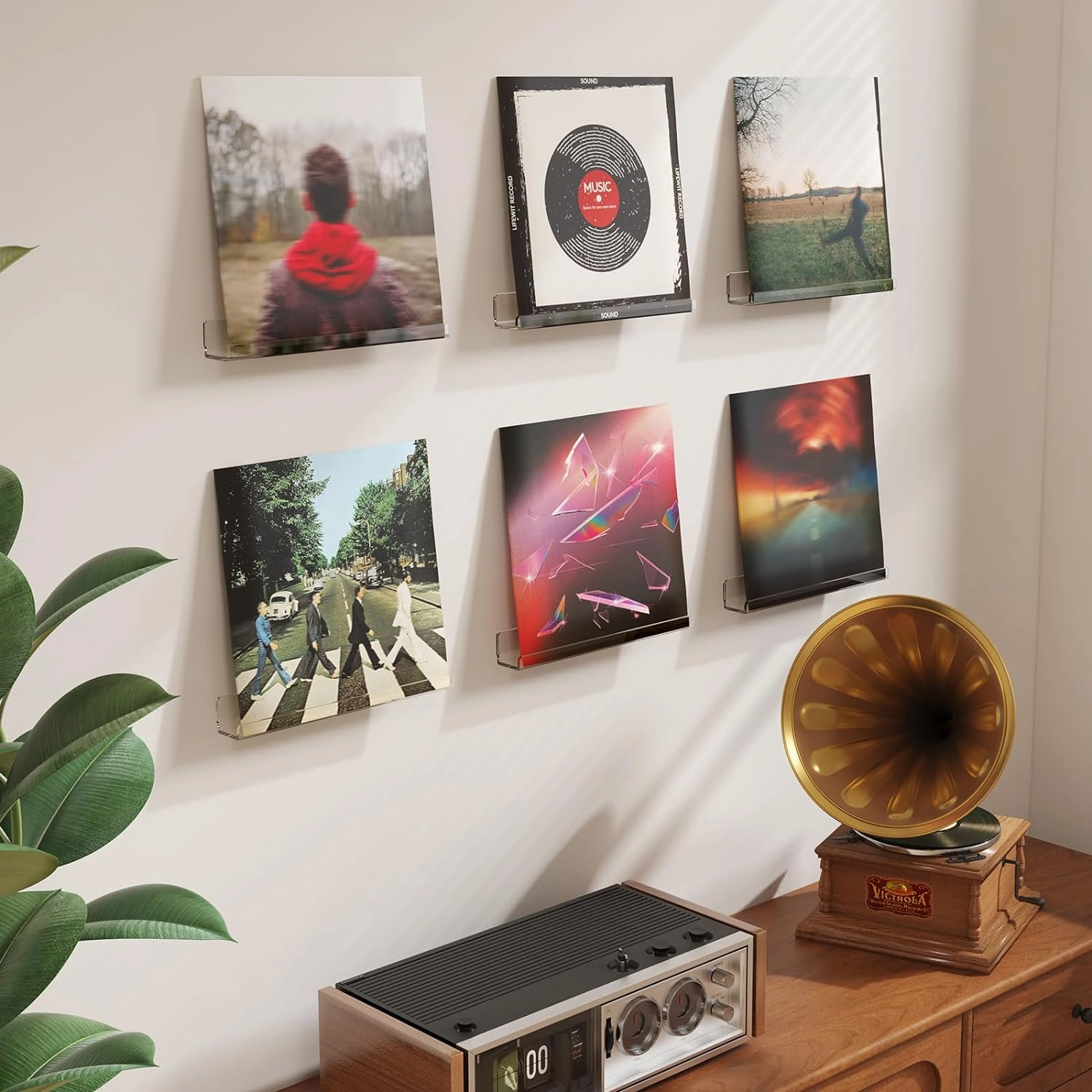 Lifewit Floating Shelves for Vinyl Record, 6 Pack 12" Clear Acrylic Wall Shelf Room Decor for Book/Photo/Picture/Makeup Display in Bedroom, Living Room, Bathroom Storage and Organization