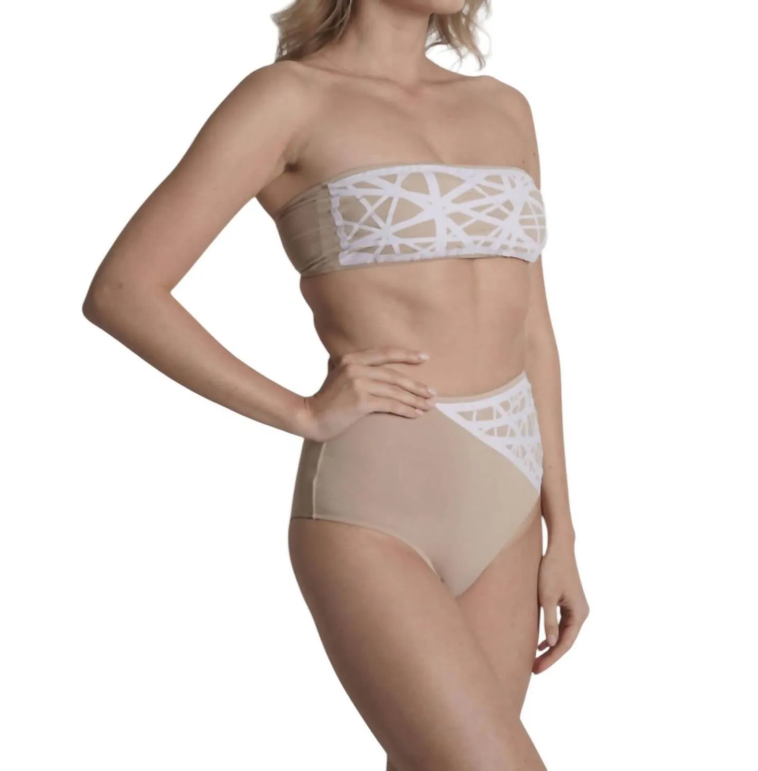 Lillian Bandeau Bikini Top In Camel/white