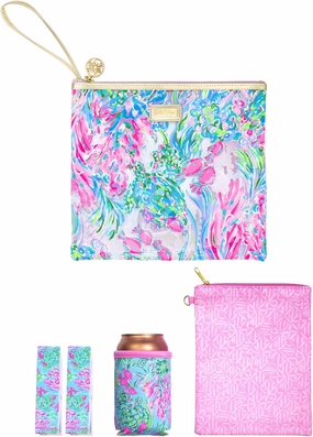 Lilly Pulitzer Water Resistant Vinyl Beach Day Pouch, Zipper Bag Includes Drink Hugger, Small Pouch, and Towel Clips vinyl accessories,turntable parts,record player tools,