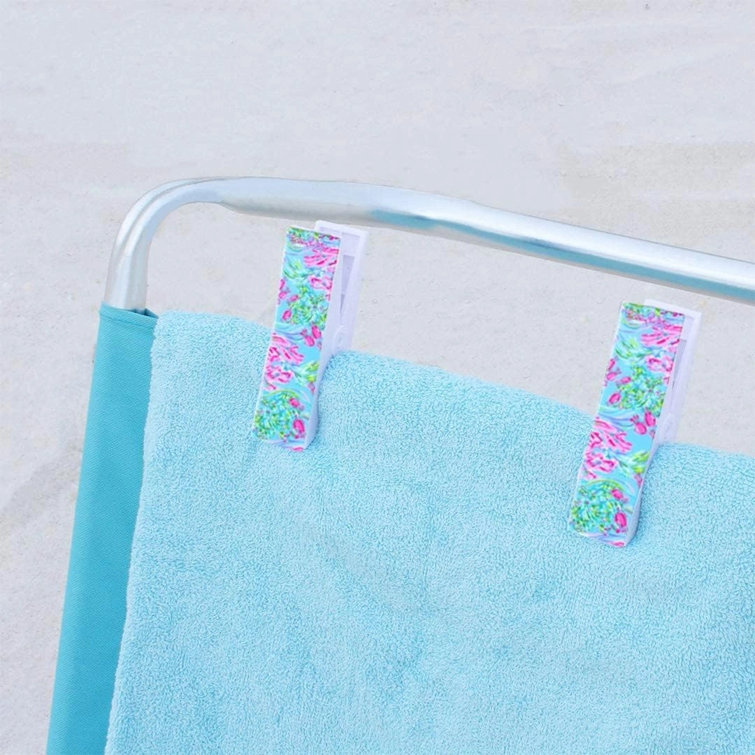 Lilly Pulitzer Water Resistant Vinyl Beach Day Pouch, Zipper Bag Includes Drink Hugger, Small Pouch, and Towel Clips