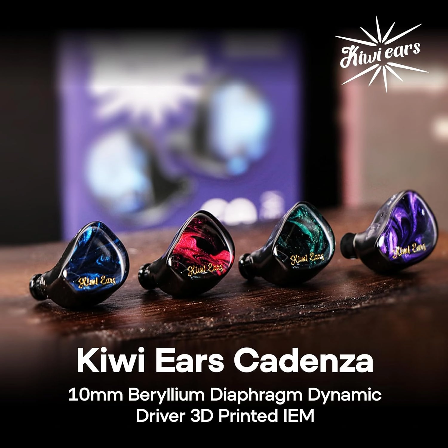 Linsoul Kiwi Ears Cadenza 10mm Beryllium Dynamic Driver IEM 3D Printed with Detachable Interchangeable Plug 0.78 2pin 3.5mm IEM Cable for Musician Audiophile (Blue)