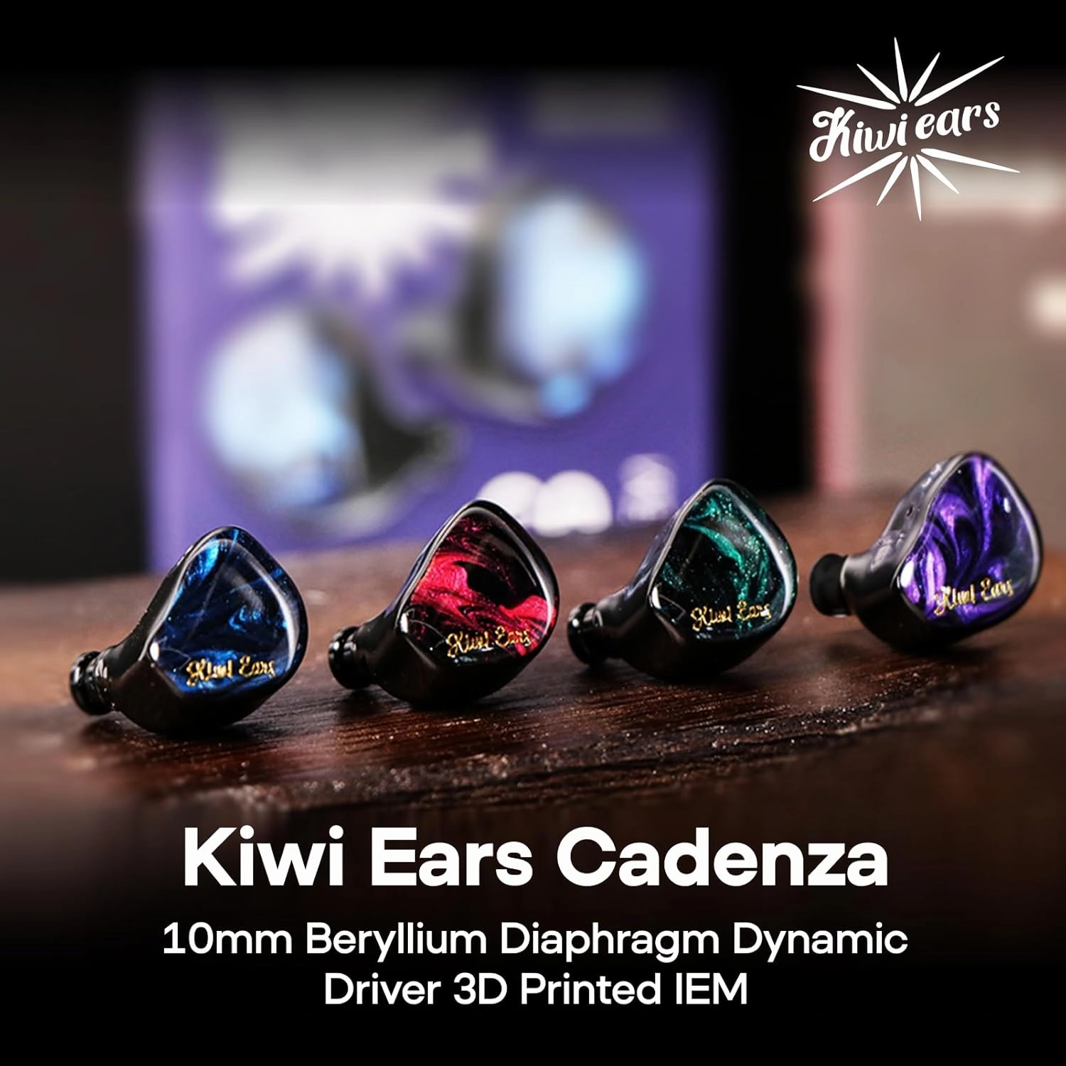 Linsoul Kiwi Ears Cadenza 10mm Beryllium Dynamic Driver IEM 3D Printed with Detachable Interchangeable Plug 0.78 2pin 3.5mm IEM Cable for Musician Audiophile (Purple)