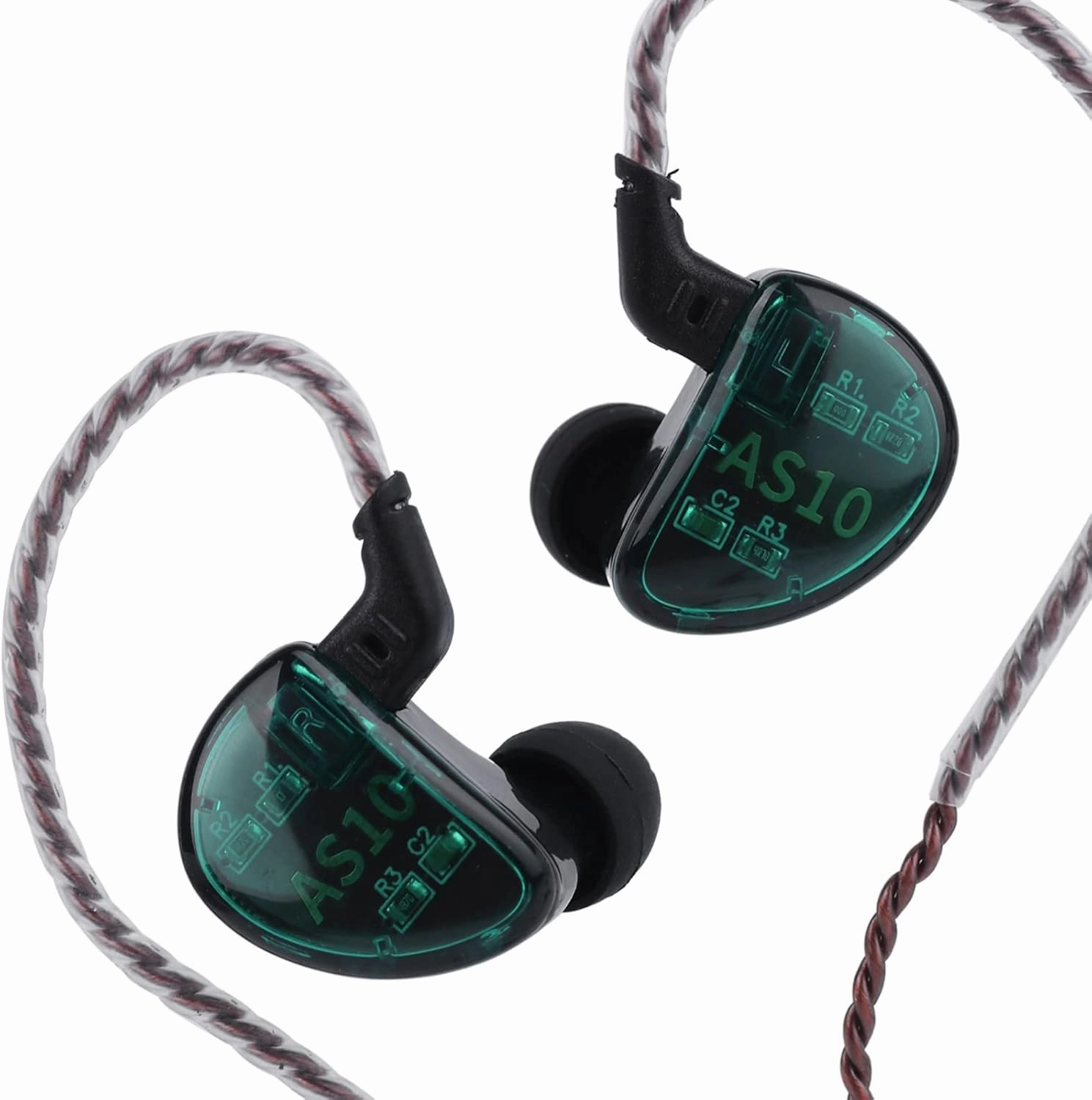 Linsoul KZ AS10 5BA HiFi Stereo in-Ear Earphone High Resolution Earbud Headphone with 0.75mm 2 pin Cable, Five Balanced Armature Drivers, Noise Cancelling(with Mic, Cyan)