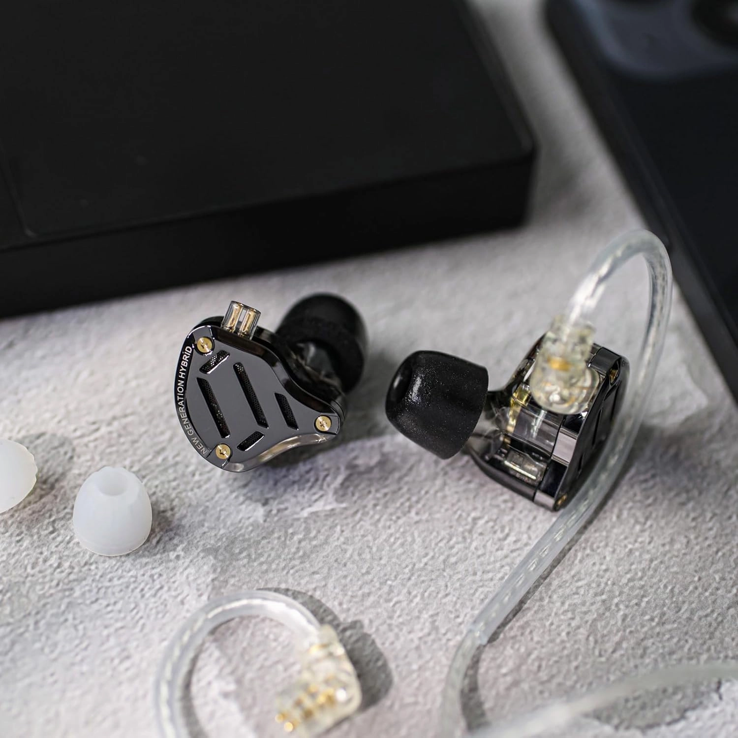 Linsoul KZ ZS10 PRO 2 in Ear Monitor IEM, 1DD 4BA Hybrid Wired Earbuds, with 4-Level Tuning Switch, 3-Way Crossover Gaming Earbuds, Silver-Plated IEM Cable for Musician Audiophile (Black, with Mic)