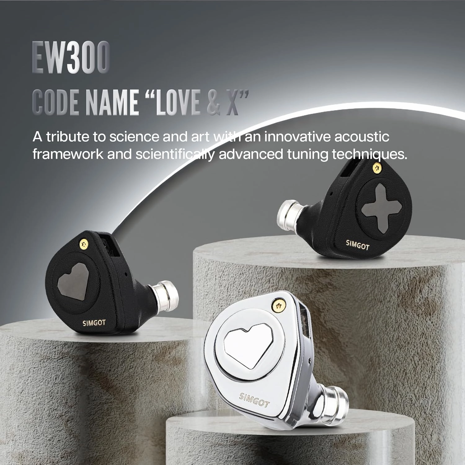 Linsoul SIMGOT EW300 1DD 1Planar 1PZT Hybrid Driver in Ear Monitor, Wired Earbuds IEM, Gaming Earbuds with Detachable Nozzles, Silver-Plated OFC IEM Cable for Audiophile Musician (Standard Edition)