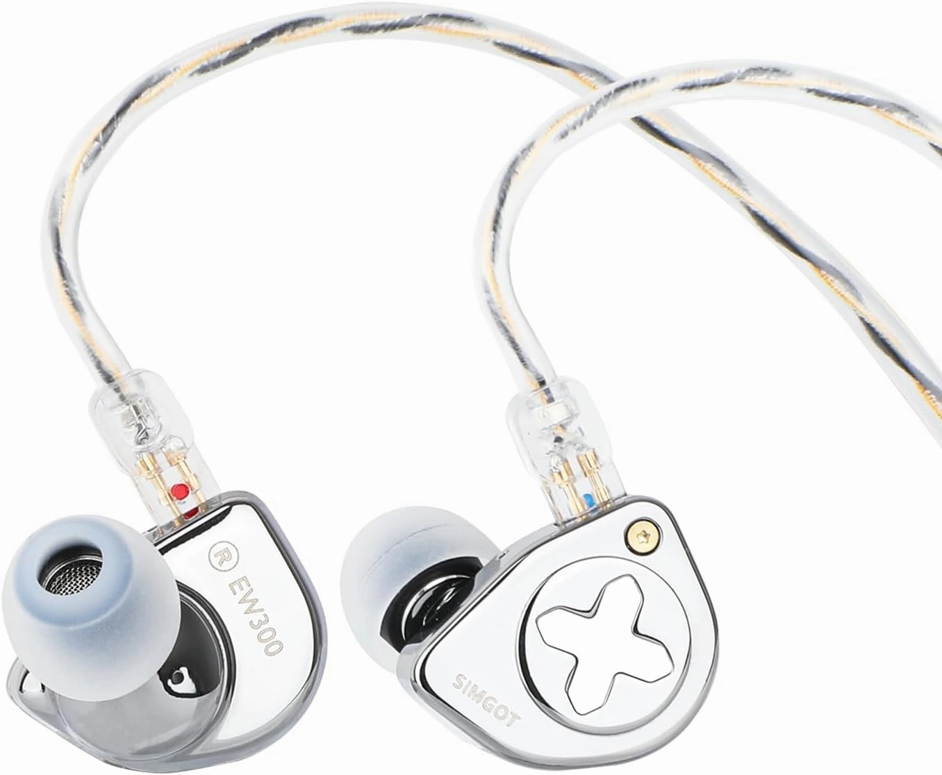Linsoul SIMGOT EW300 1DD 1Planar 1PZT Hybrid Driver in Ear Monitor, Wired Earbuds IEM, Gaming Earbuds with Detachable Nozzles, Silver-Plated OFC IEM Cable for Audiophile Musician (Standard Edition) in-ear monitors,hi-fi IEMs,studio earphones,