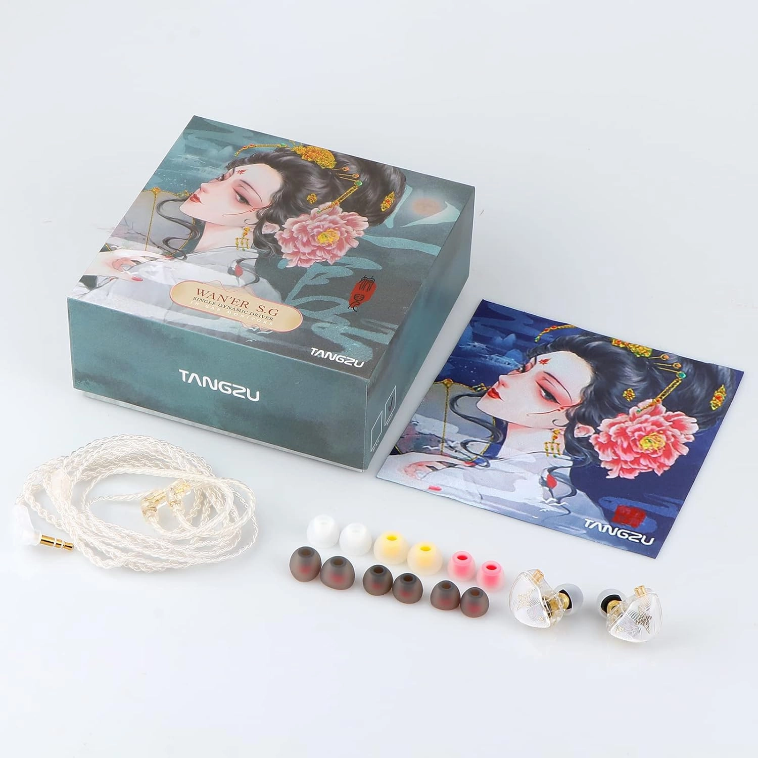Linsoul TANGZU Waner S.G HiFi 10mm Dynamic Driver PET Diaphragm in-Ear Earphone with Ergonomic Shape, Detachable Recessed 2Pin OFC Braided Cable for Audiophile Musician DJ Stage(White, with Mic)