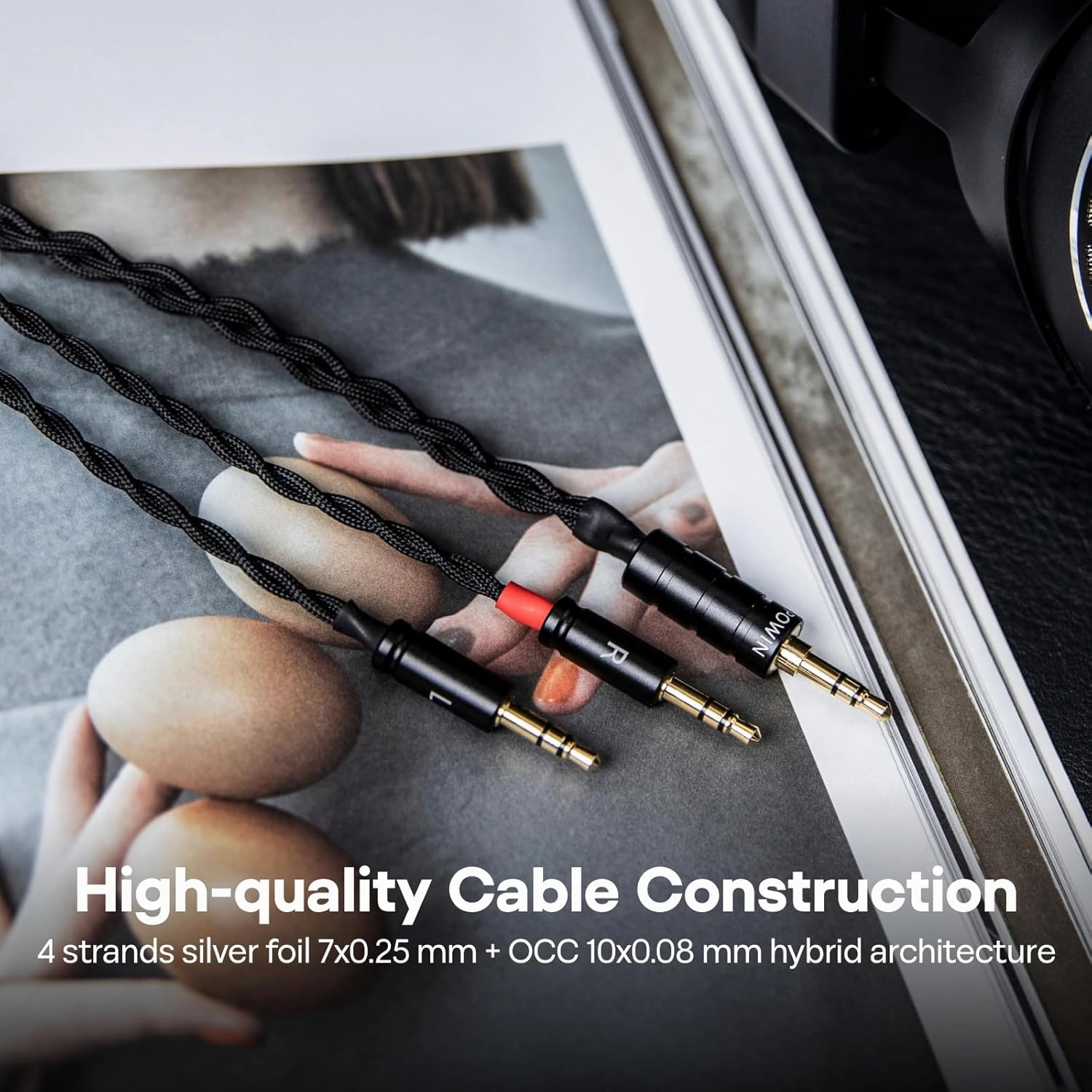 Linsoul Tripowin Nova Monitor Headphone Cable, Over-Ear Headphone Wire, 4-Strand Silver Foil/OCC Hybrid Upgrade Cable, 2M, Dual 3.5mm to 4.4mm/3.5mm/XLR Plug, for Musicians&Audiophiles (XLR, Black)
