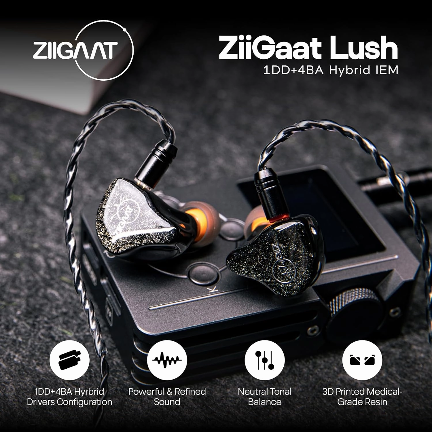 Linsoul ZiiGaat Lush in Ear Monitor, 1DD 4BA Hybrid Earphone IEM, Studio Monitor Tunning Wired Earbuds with Detachable Cable for Professional Music Engineers Audiophiles (Silver)