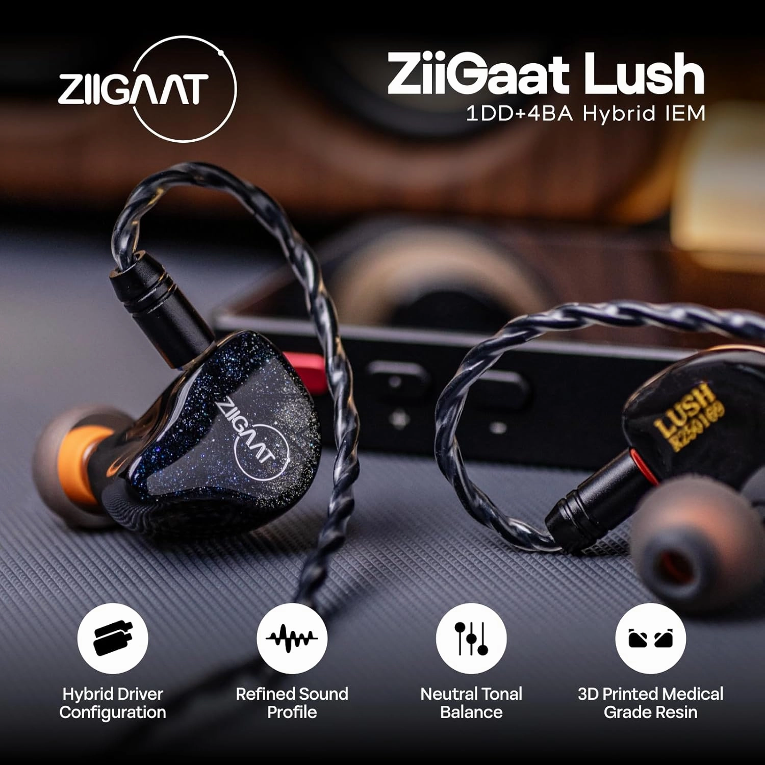 Linsoul ZiiGaat Lush in Ear Monitor, 1DD 4BA Hybrid Earphone IEM, Studio Monitor Tunning Wired Earbuds with Detachable Cable for Professional Music Engineers Audiophiles (Silver Blue)