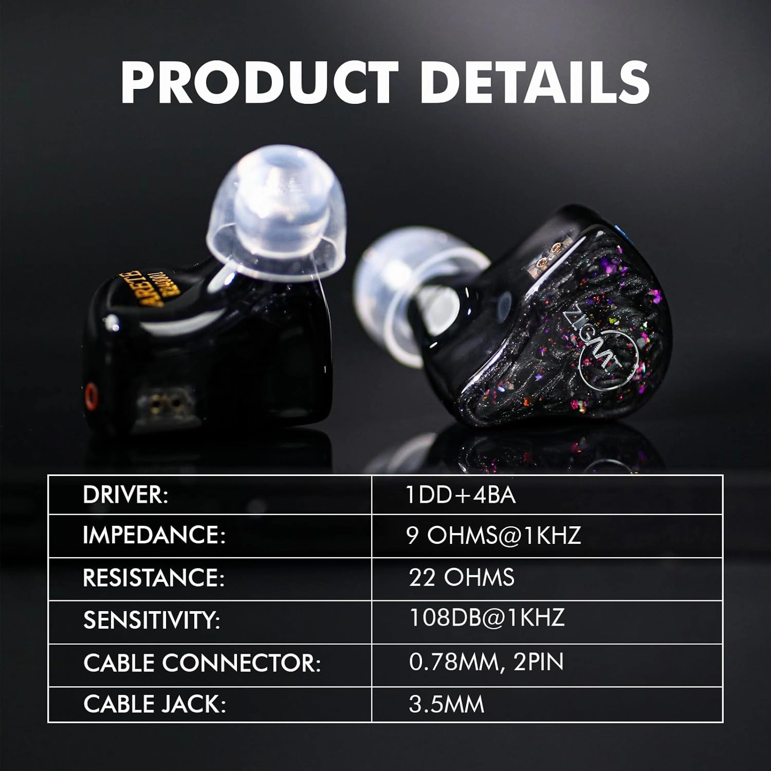 Linsoul ZiiGaat x Fresh Reviews Arete in Ear Monitor, 1DD 4BA Hybrid Earphone IEM, Wired Gaming Earbuds, Studio Monitor Tunning, with Detachable IEM Cable for Musician Audiophile(Black)