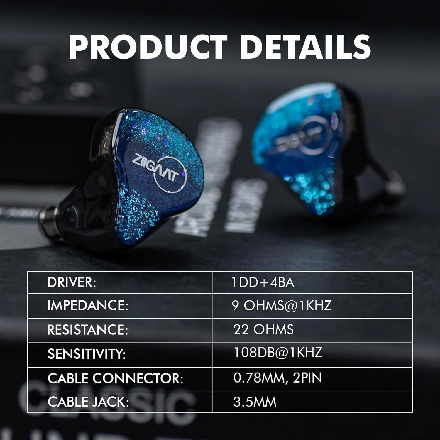 Linsoul ZiiGaat x Fresh Reviews Arete in Ear Monitor, 1DD 4BA Hybrid Earphone IEM, Wired Gaming Earbuds, Studio Monitor Tunning, with Detachable IEM Cable for Musician Audiophile (Blue)