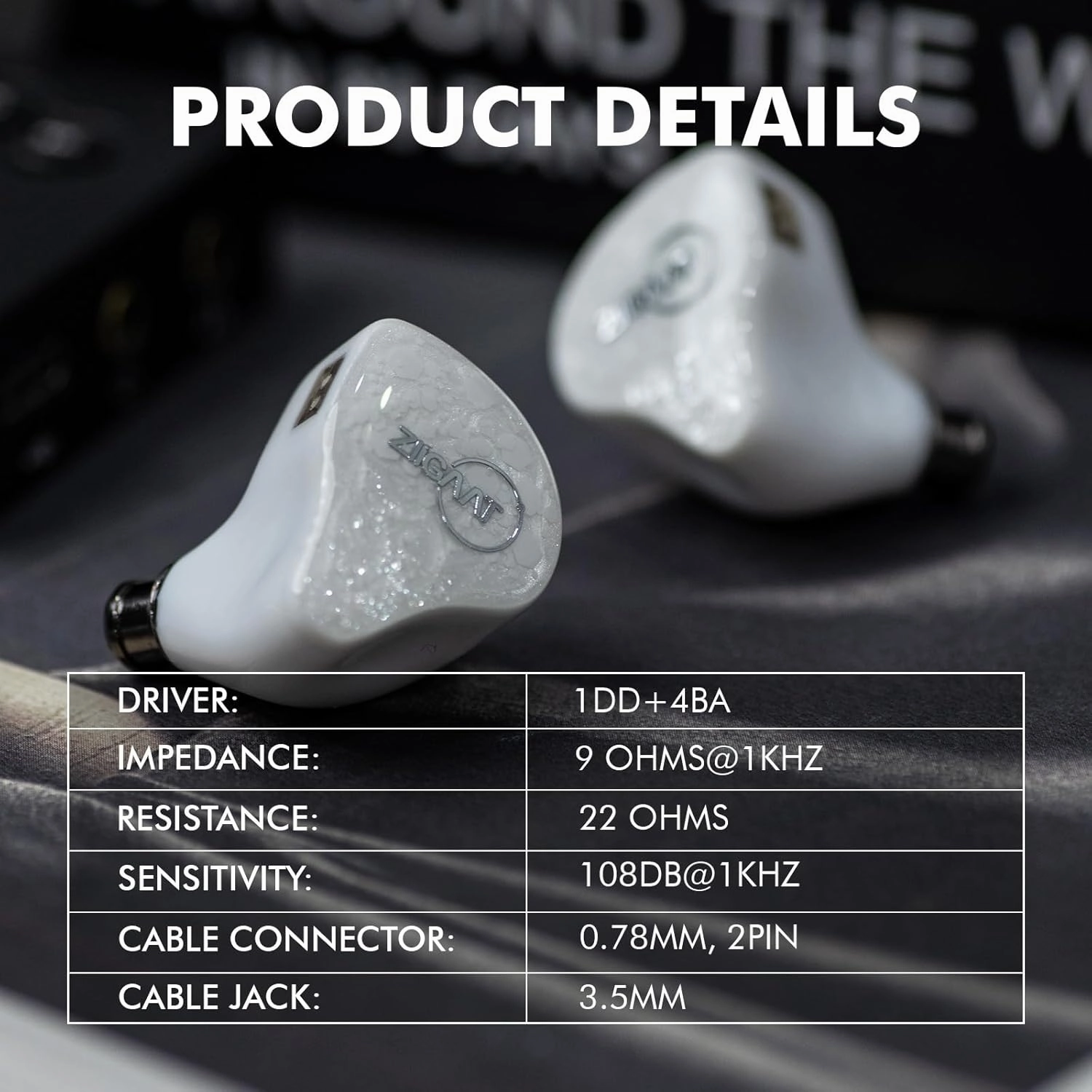 Linsoul ZiiGaat x Fresh Reviews Arete in Ear Monitor, 1DD 4BA Hybrid Earphone IEM, Wired Gaming Earbuds, Studio Monitor Tunning, with Detachable IEM Cable for Musician Audiophile (White)