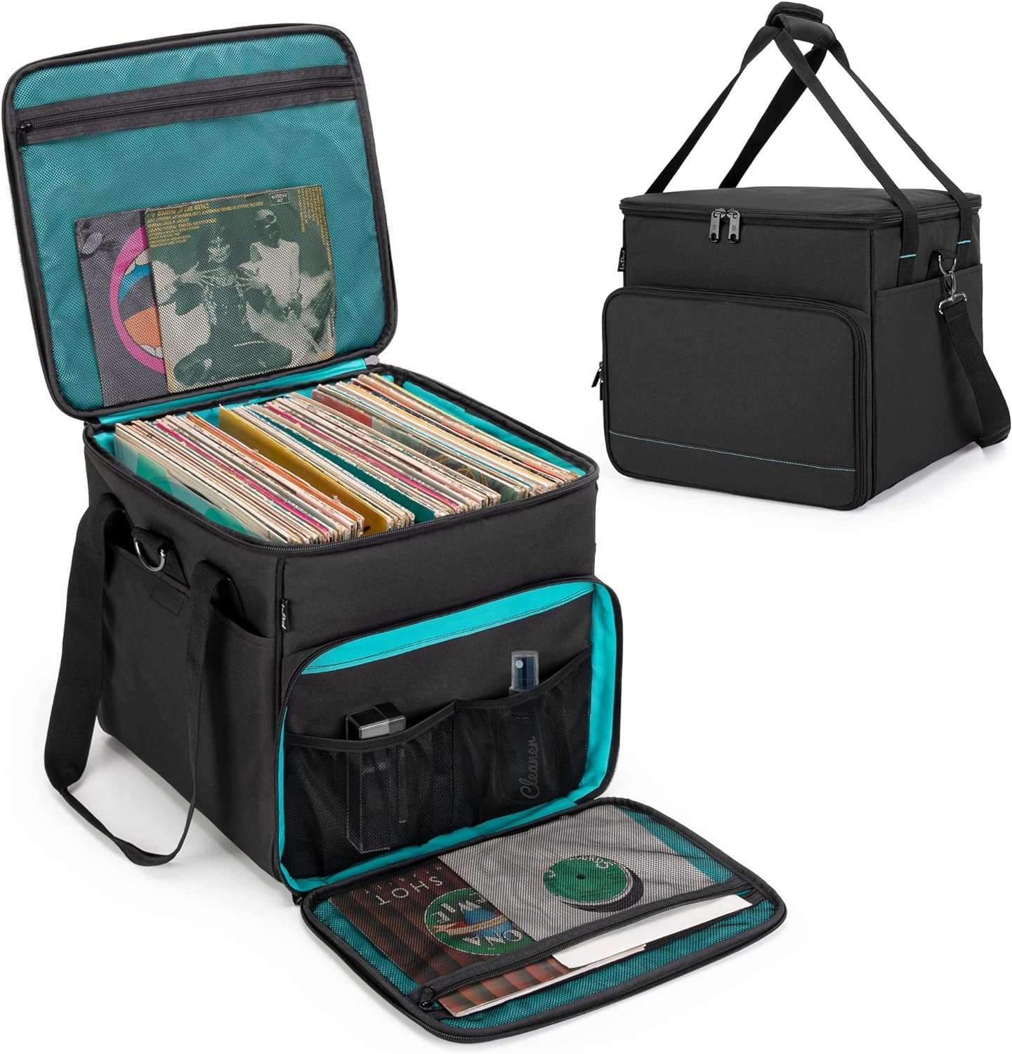 LoDrid Vinyl Record Carrying Bag with Bottom Padded Pad, Album Storage Case with 2 Detachable Dividers Holds up to 60 LP Records, for Travel and Collection, Patented Design, Bag Only, Black vinyl storage,record holder,LP organizer,