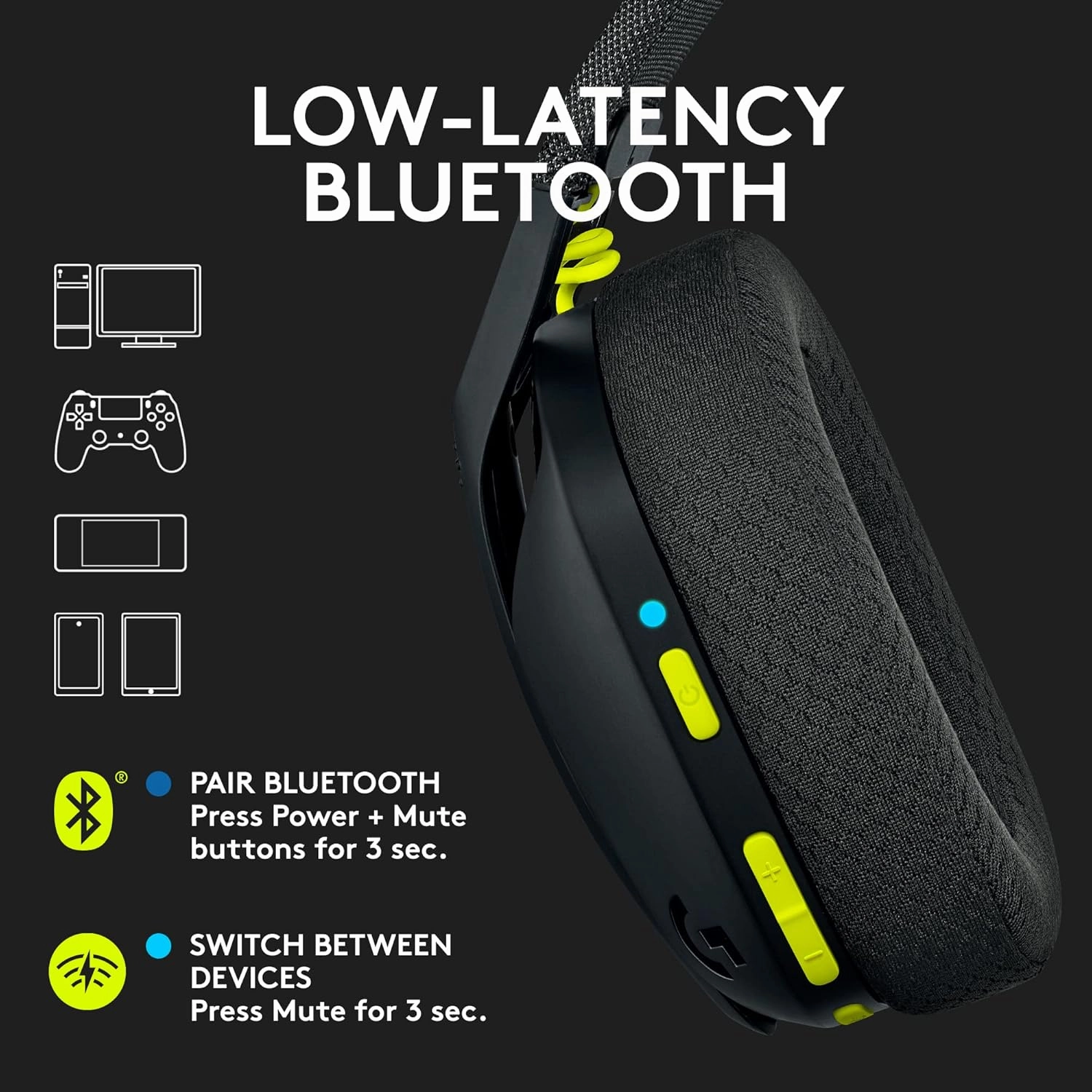 Logitech G435 LIGHTSPEED Wireless Bluetooth Gaming Headset - Lightweight, built-in mics, 18h battery, compatible with Dolby Atmos, PC, PS4, PS5, Nintendo Switch, Mobile - Black