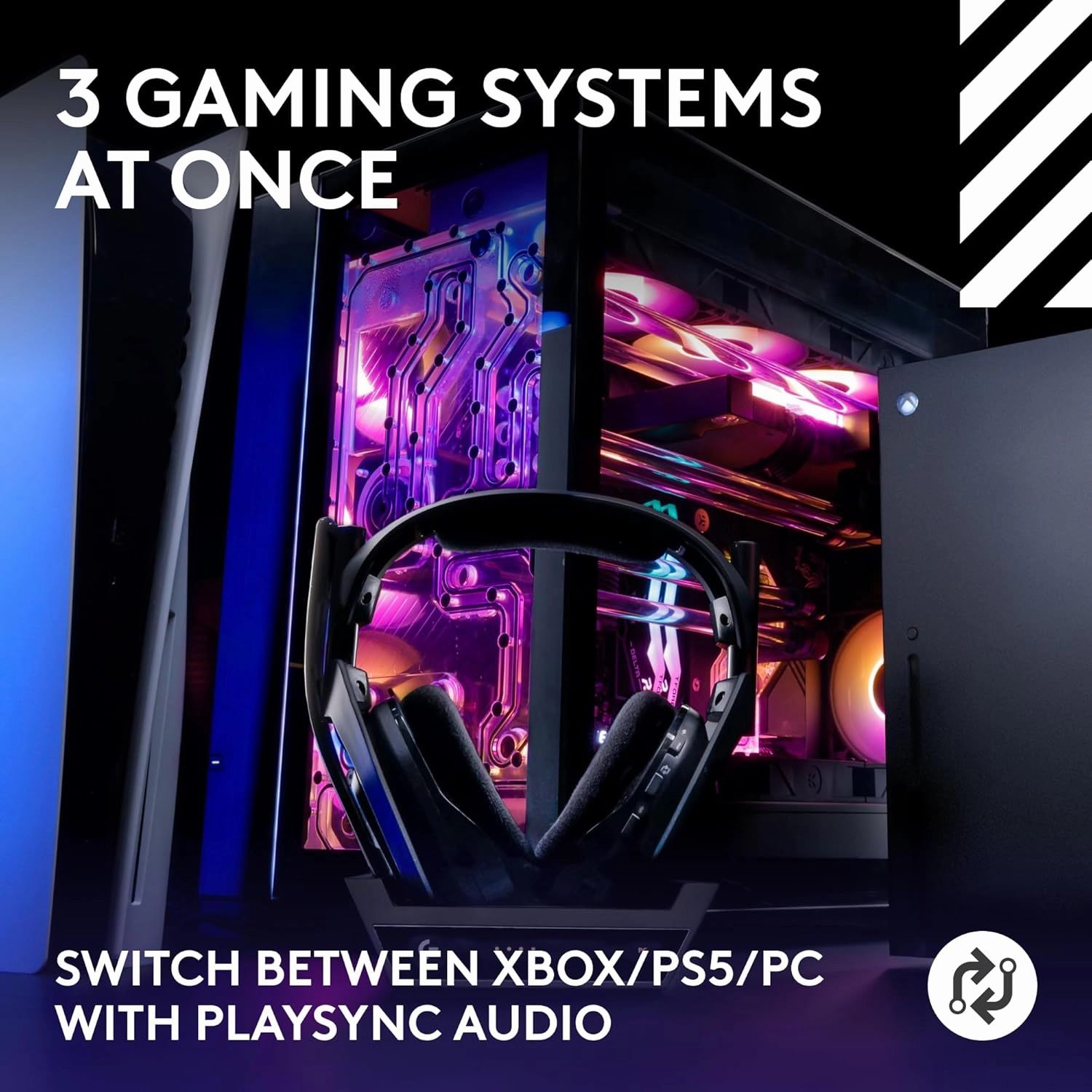 Logitech G Astro A50 Omni-Platform Wireless Gaming Headset   Base Station for PS5, Xbox, PC: PLAYSYNC Audio Switcher, <16 bit/48kHz (Console), <24 bit/48 kHz (PC), 24hr Battery, 2.4GHz & BT - Black