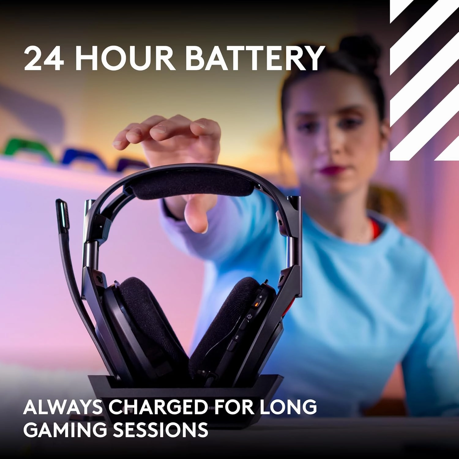 Logitech G Astro A50 Omni-Platform Wireless Gaming Headset   Base Station for PS5, Xbox, PC: PLAYSYNC Audio Switcher, <16 bit/48kHz (Console), <24 bit/48 kHz (PC), 24hr Battery, 2.4GHz & BT - Black